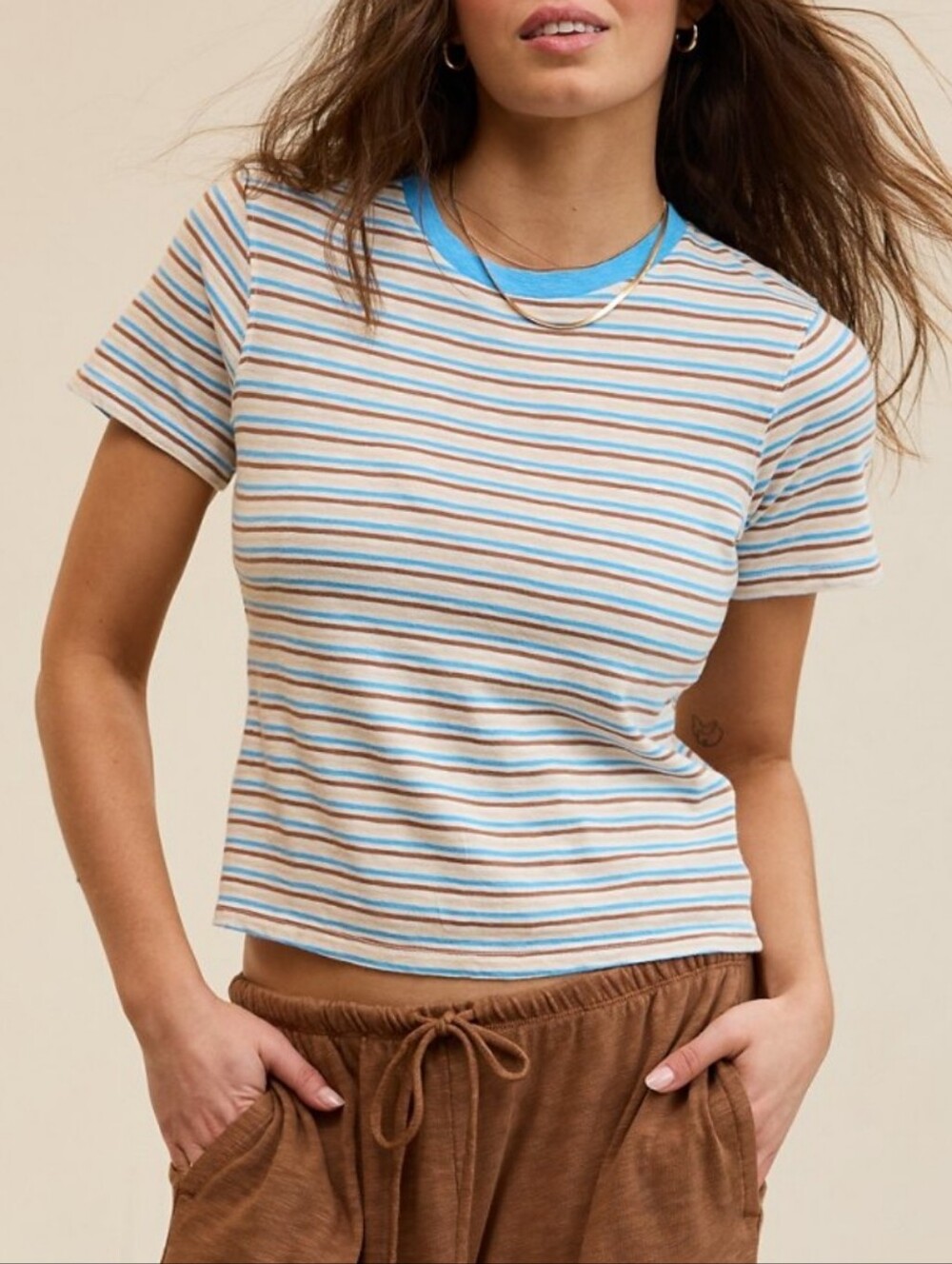 Aerie Multicolored Striped Graphic Vintage Retro Crewneck T-Shirt